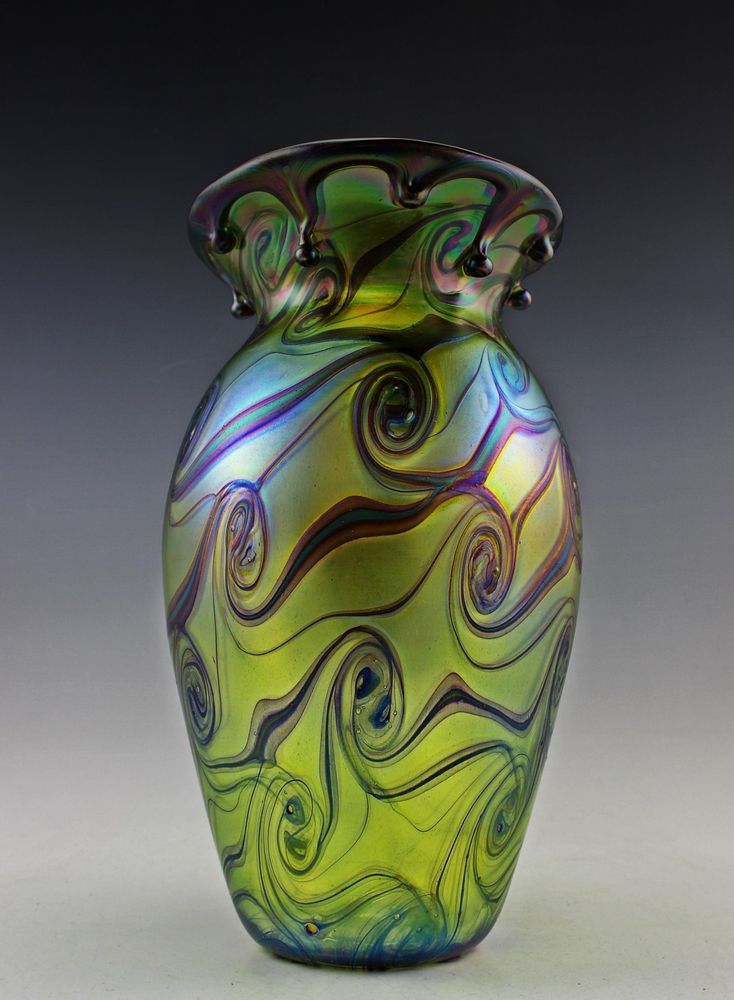 Glamorous Bohemian Art Deco Glass Cabinet Iridescent Glass Vase 