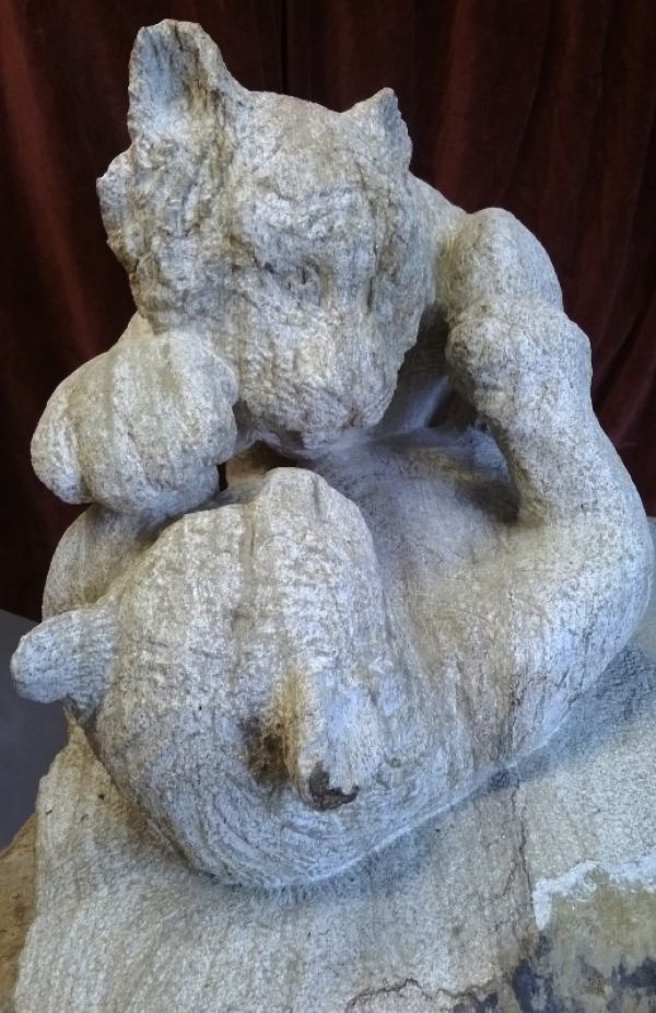 #Stone #sculpture by #sculptor Pippa Unwin titled: 'Tiger Cubs (Carved stone gar...