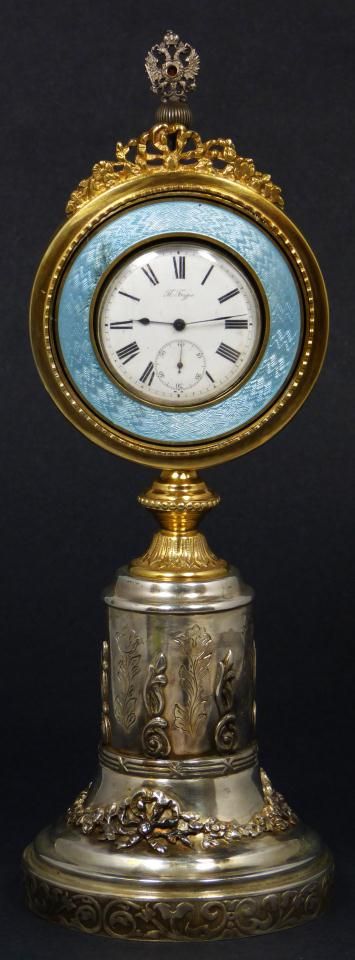 Pavel Buhre Russian Silver Guilloche Clock, c 1899