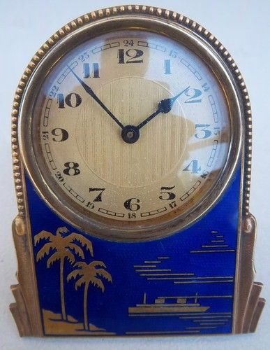 1920s Art Deco Cruise Ship Travel Clock. Enamel and brass.