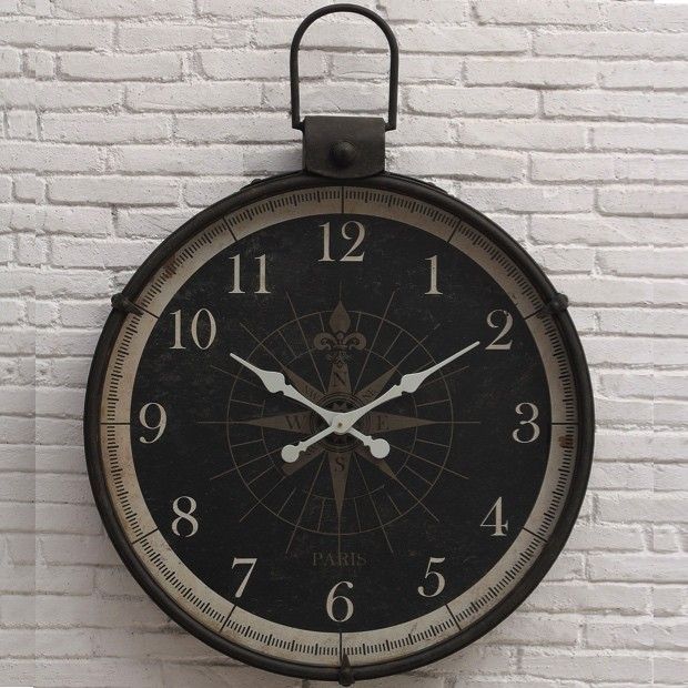 HUGE Metal Compass Wall Clock
