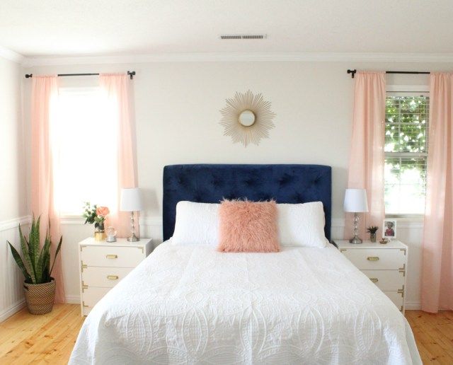 Gorgeous teen bedroom with a DIY tufted headboard. This space is glamorous and s...