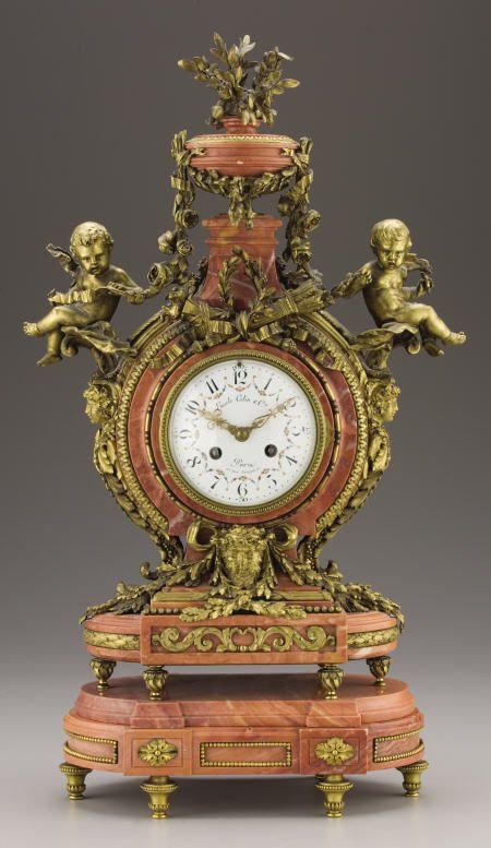 94209: A French Gilt Bronze & Pink Marble Mantel Clock : Lot 94209