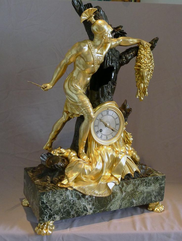 Antique French Charles X clock of Jason and the Golden Fleece signed in the bron...