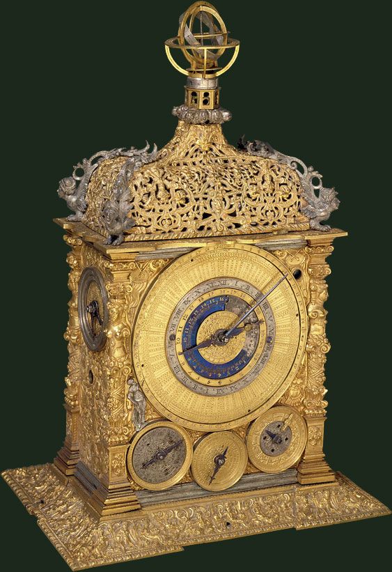Caspar Rauber (attr.), table clock, Germany ca. 1575; golden brass.