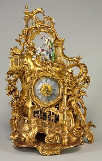 Clock, c. 1750, movement maker Baumgartinger (German), carved and gilded wood, f...