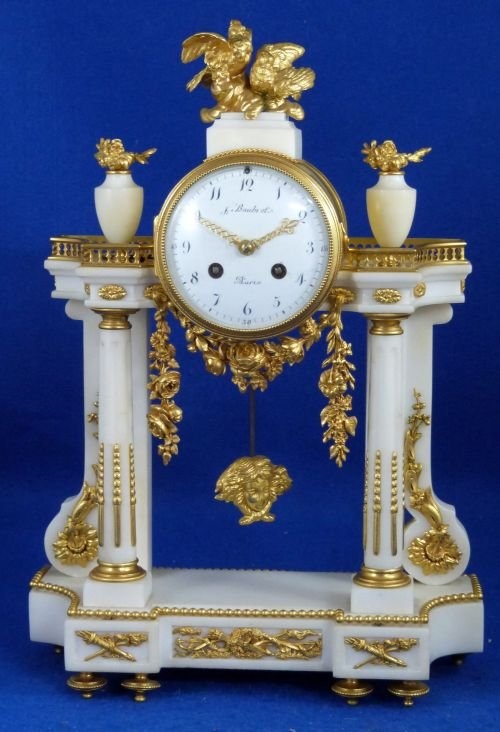 French 19th century gilt metal and marble mantel clock