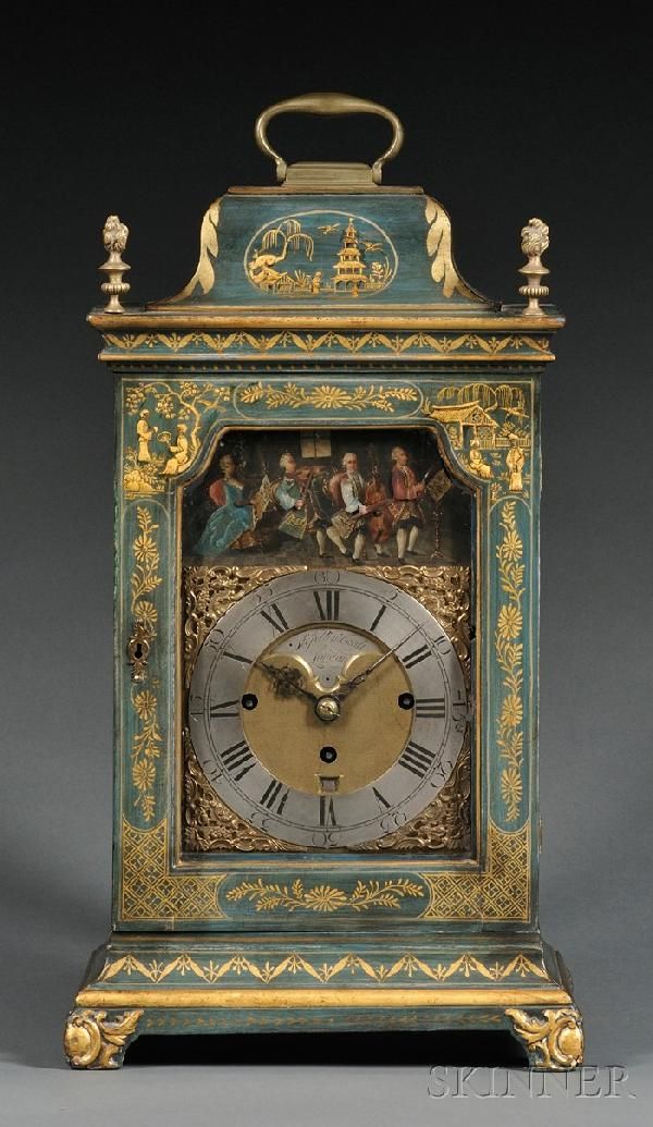 Japanned Musical Bracket Clock with Automata by Stephen Rimbault, (a French Hugu...