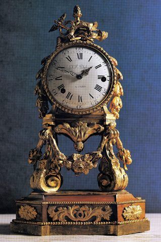 Louis XVI Ormolu Night Clock On A Wood Base. The Silver Hands Are Imbedded With ...