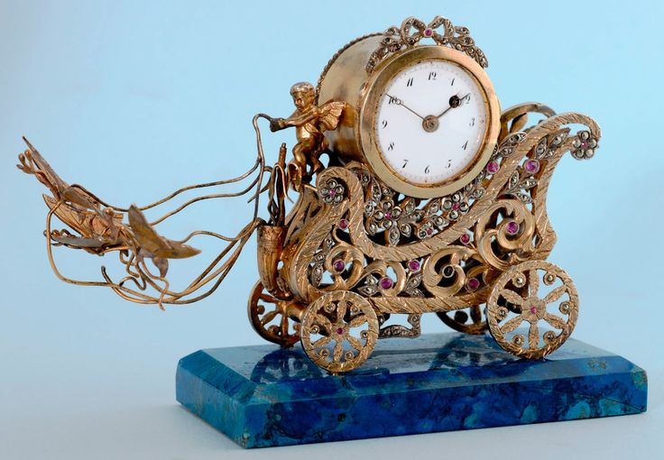 Vintage Unusual Silver Gilt Desk Clock. An unusual gem set silver gilt desk cloc...