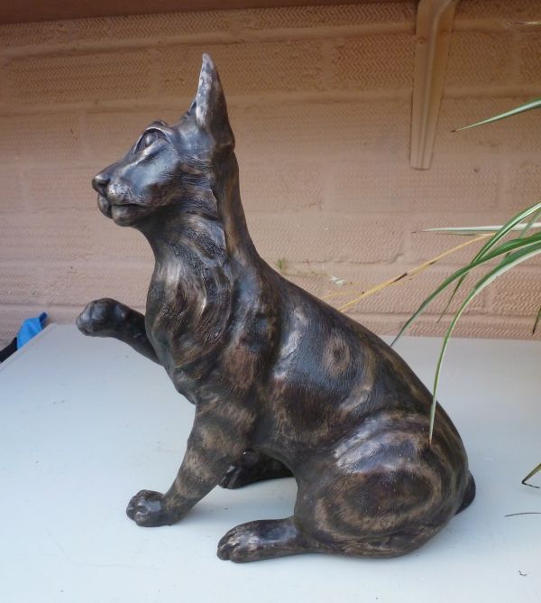 Bronze-Resin #sculpture by #sculptor Linda Preece titled: 'Toby - Ocicat (Playfu...