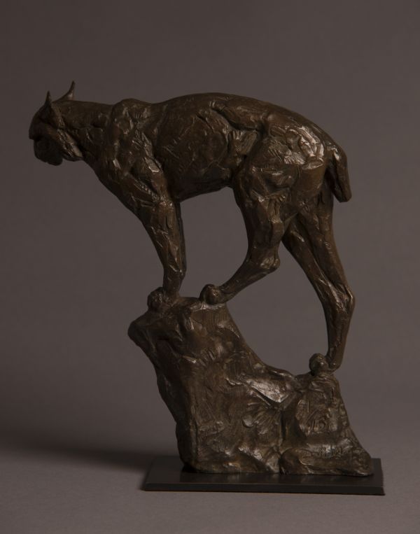 #Bronze #sculpture by #sculptor David Mayer titled: 'Lynx Maquette big cat (Bron...