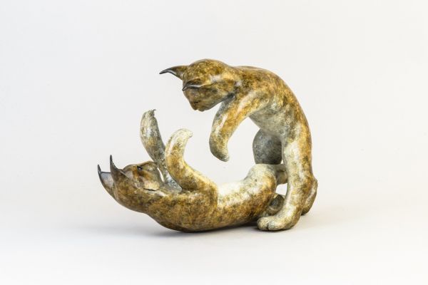 #Bronze #sculpture by #sculptor Eddie Hallam titled: 'Lynx Kittens at Play'. #Ed...