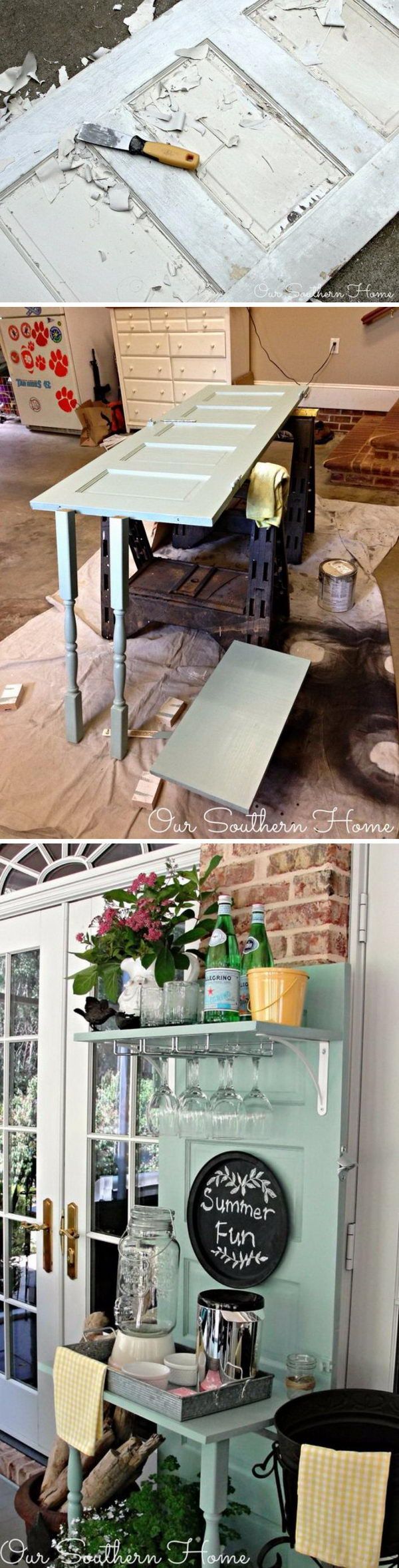 Upcycled Beverage Station from an Old Thrift Store Door....