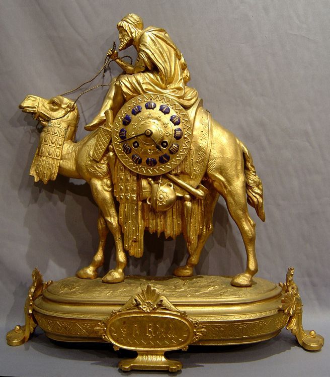 Antique French gilt metal mantel clock of Bedouin & Camel