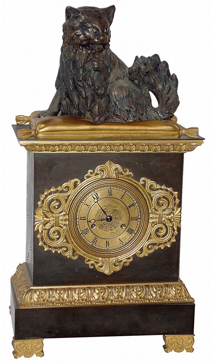 French gilt and patinated bronze 8 days, time and strike, mantel clock, with a b...
