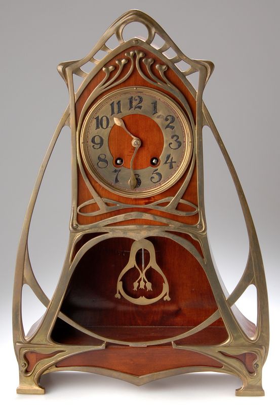 German Art Nouveau table clock, Stock Company for Uhrenfabrikation Lenzkirch, Bl...