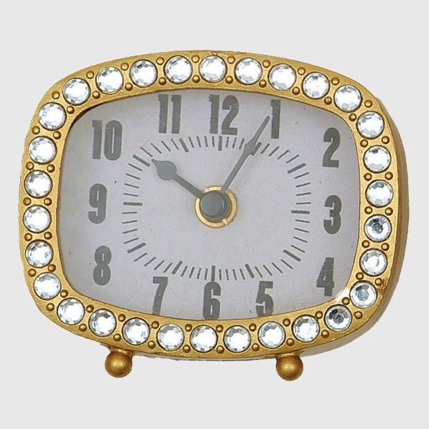 Pewter Table Clock With Crystals