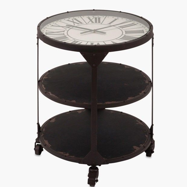 Rolling Industrial Table with Clock