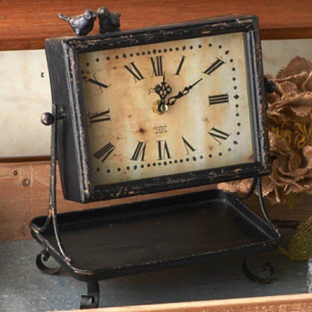 Rustic Black Metal Tray With Pivoting Clock