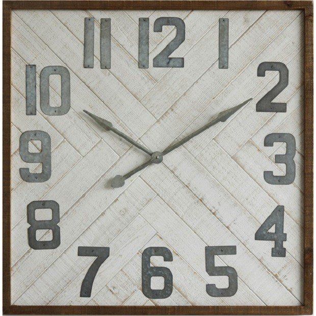 Square Wood Wall Clock with Metal Numbers