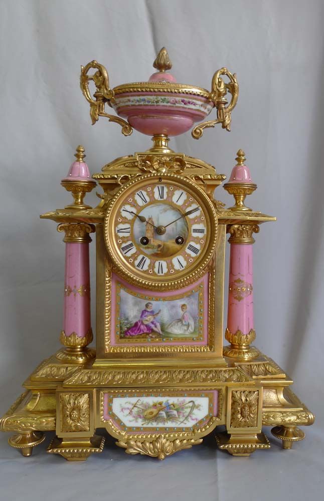 Antique French mantel clock, porcelain and ormolu, Napoleon III period. - Gavin Douglas Antiques