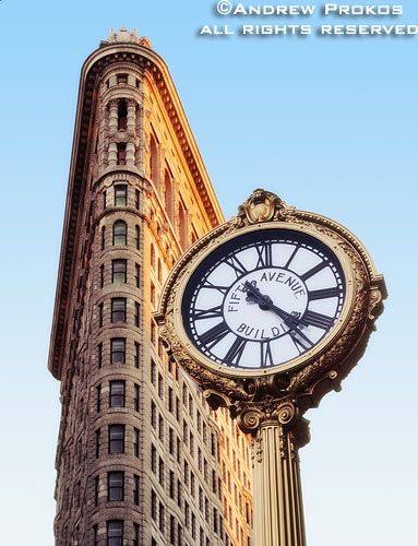 Flatiron Building & Fifth Avenue Clock - Fine Art Photo by Andrew Prokos