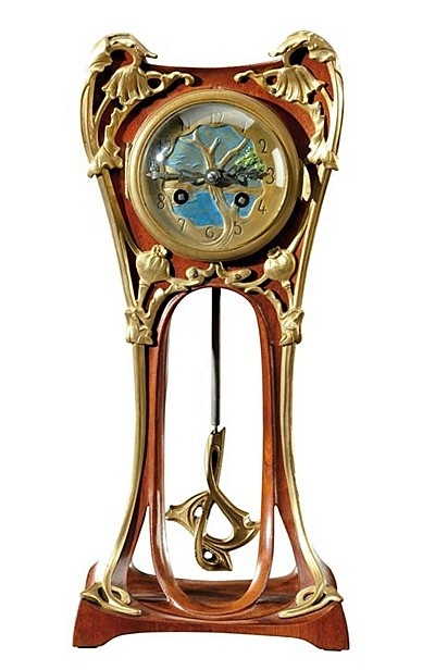 Louis Majorelle (1859-1926) - Pendulum Clock. Mahogany with Gilt Bronze Handware...