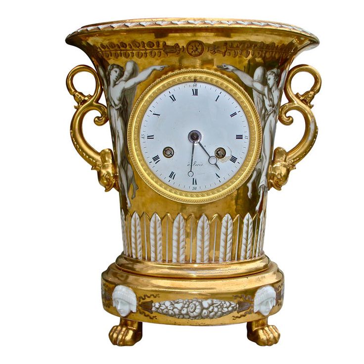 Rare Period French Empire Urn Formed Porcelain Clock with Zodiac Paris, France c...