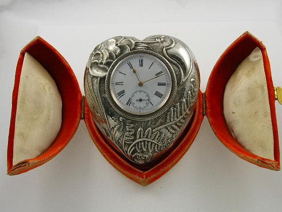 Silver Valentine Art Nouveau English heart clock Buller and Company