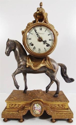 Vintage mantle clock - Gilt bronze Horse mantle clock - ting tang bell 8 day