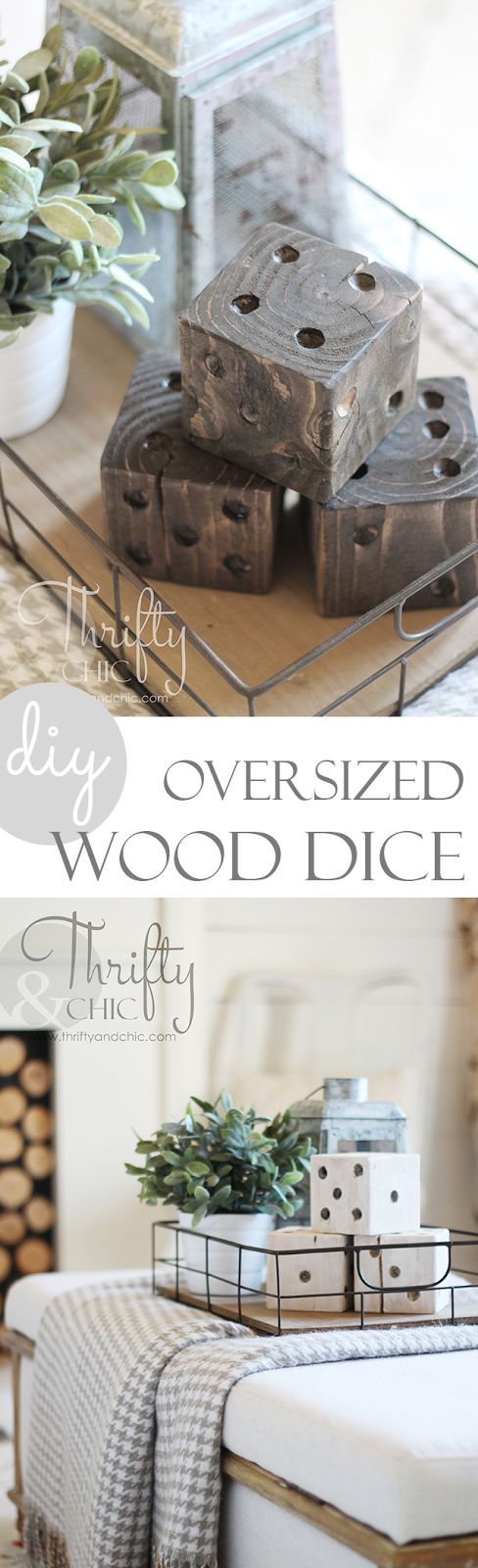 DIY oversized wood dice. A great way to add rustic farmhouse charm to your house...