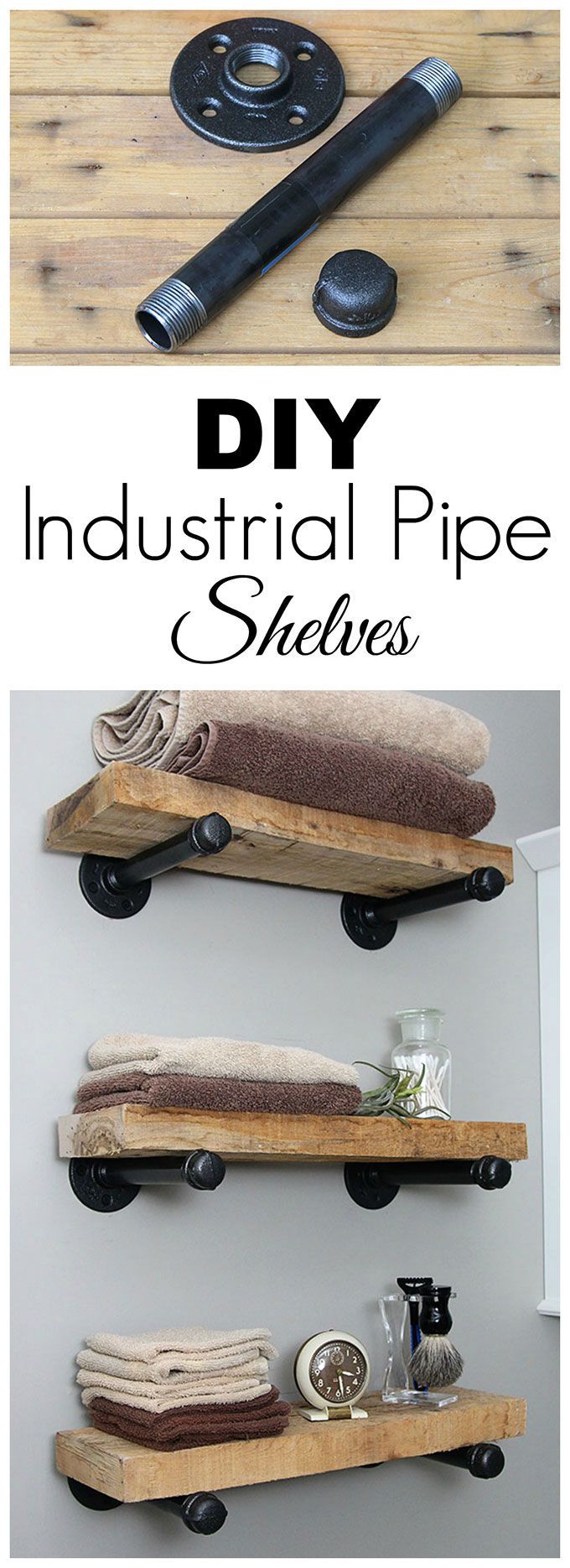 Super easy step by step tutorial for how to make DIY industrial pipe shelves at...