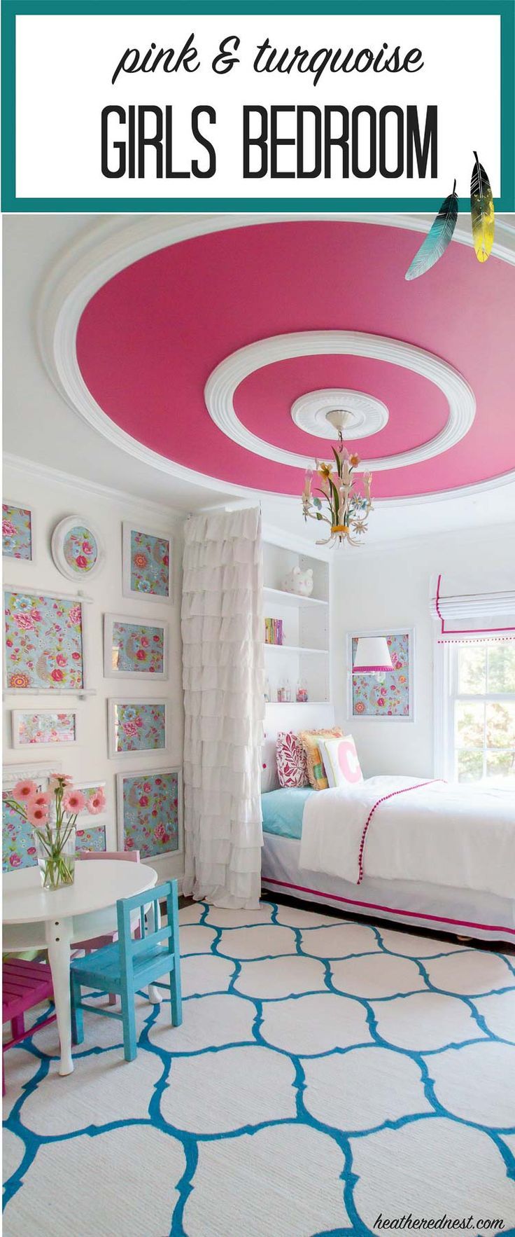 GORGEOUS! Turquoise and pink bedroom reveal from heatherednest.com LOVE the DIY ...