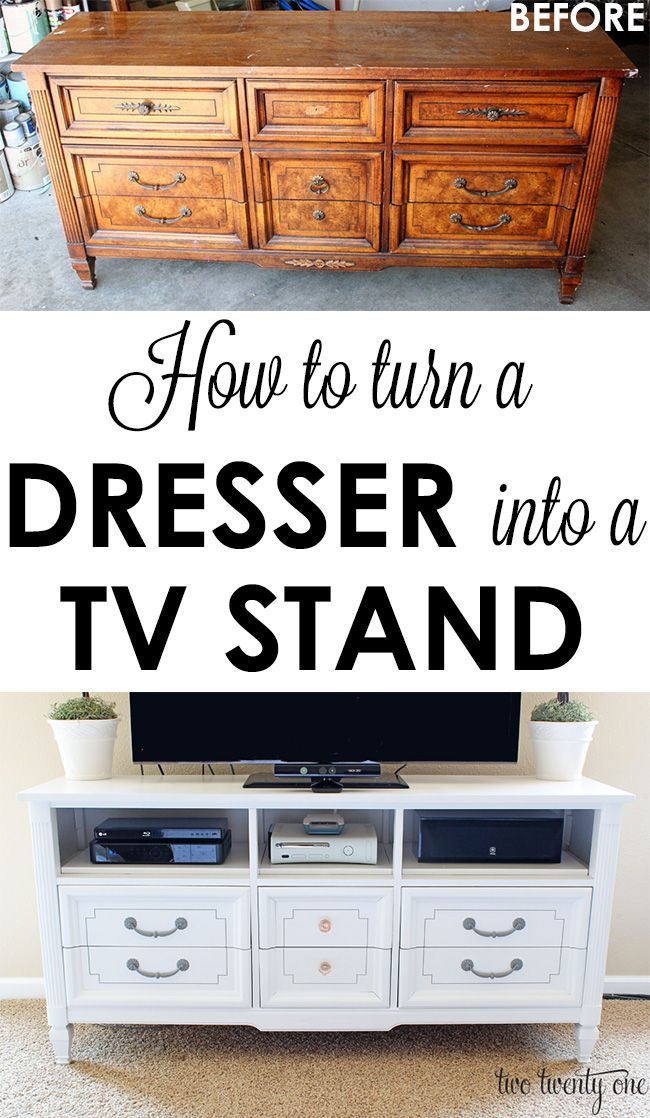 GREAT step-by-step tutorial on how to turn an old dresser into a TV stand!  Tota...