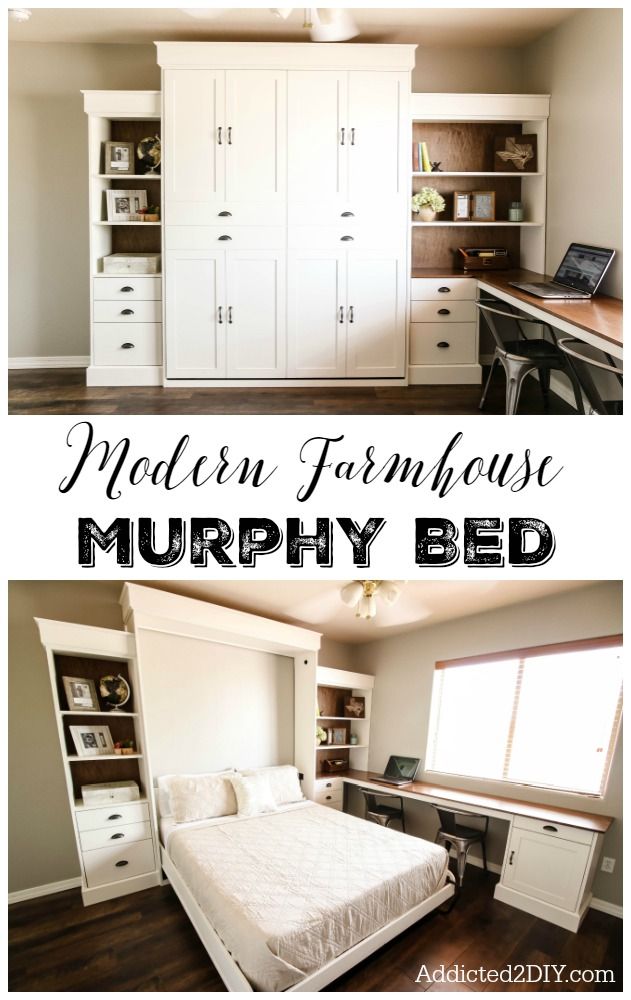 Learn how to build this stunning Modern Farmhouse Murphy Bed for your home! The ...