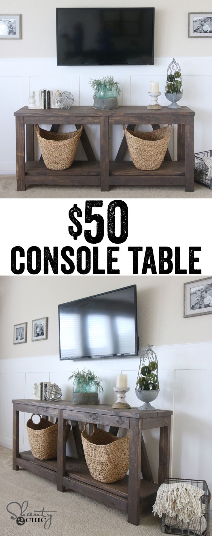 LOVE this console table! Only $50 in lumber!!! www.shanty-2-chic...