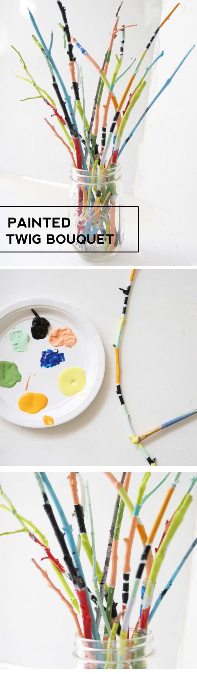 Make a bouquet of painted twigs for an easy way to add color to your home. This ...