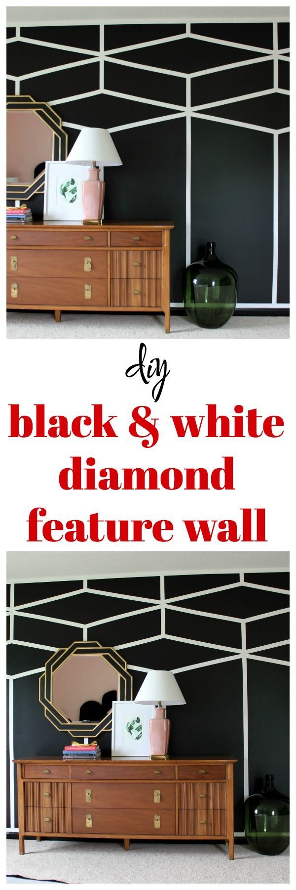 This is stunning! You can create this DIY Black and White Diamond Feature Wall w...