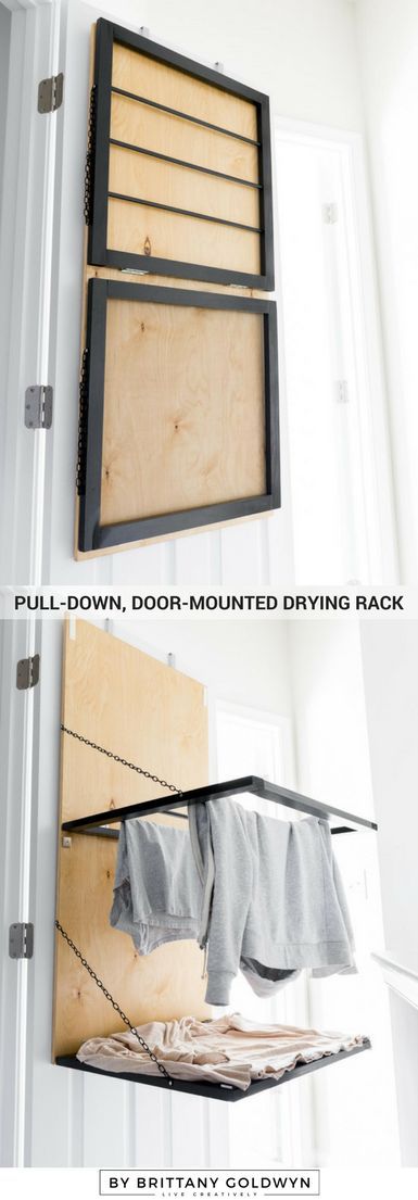Today I'm sharing the build plans for the pull-down, door-mounted drying rac...