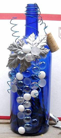 Decorative Embellished Blue, Silver, and White Wine Bottle Light. $22.00, via Et...
