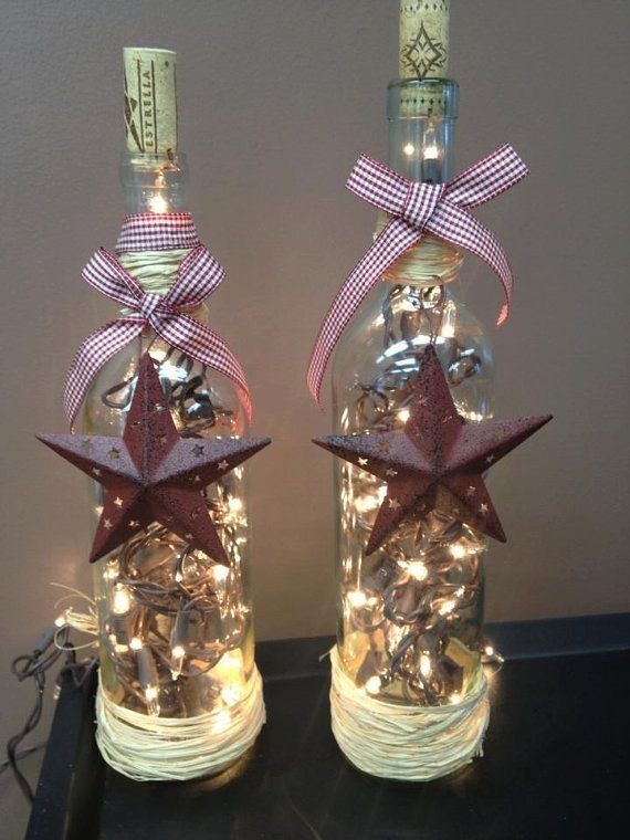 Diy Primitive Rustic lighting Star wine bottle crafts - bowknot, pentagram, cork...