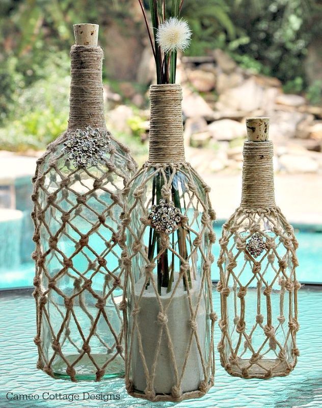 home decor wine bottle rope beachy ballard designs knockoff, crafts, repurposing...