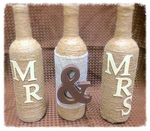 Mr & Mrs Twine Wrapped Wine Bottle Set by ColoradoRusticCabin