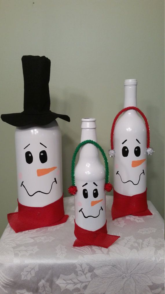 Snowman wine bottle family-Mantle snowmen-Christmas decor...