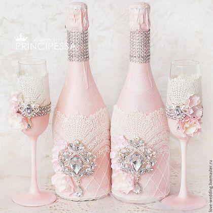 'Пудра' декор свадебных бутылок