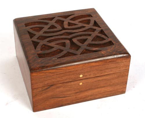 Sustainable Sheesham Wood Box with Celtic Design - handmade by Fair Trade artisa...