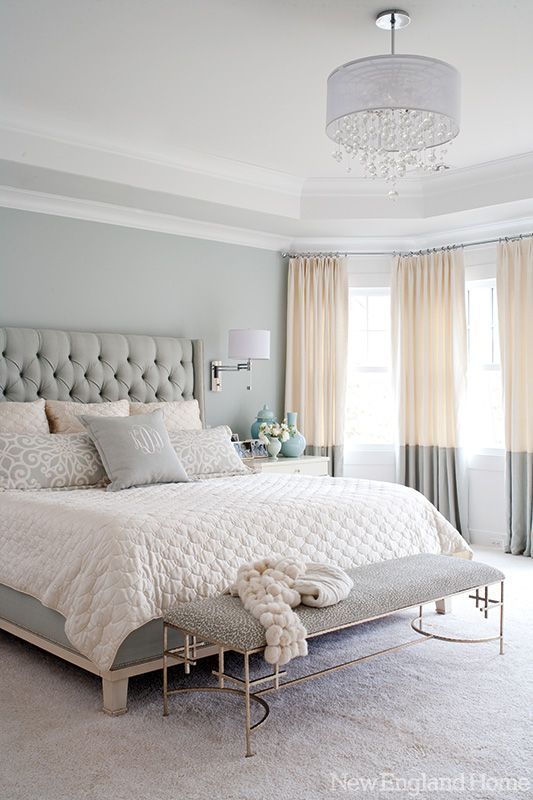 A bed lovers dream! Design details on how to get this neutral & serene master be...