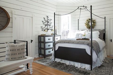 From Fixer Upper. Love the gray and black against the white paint.