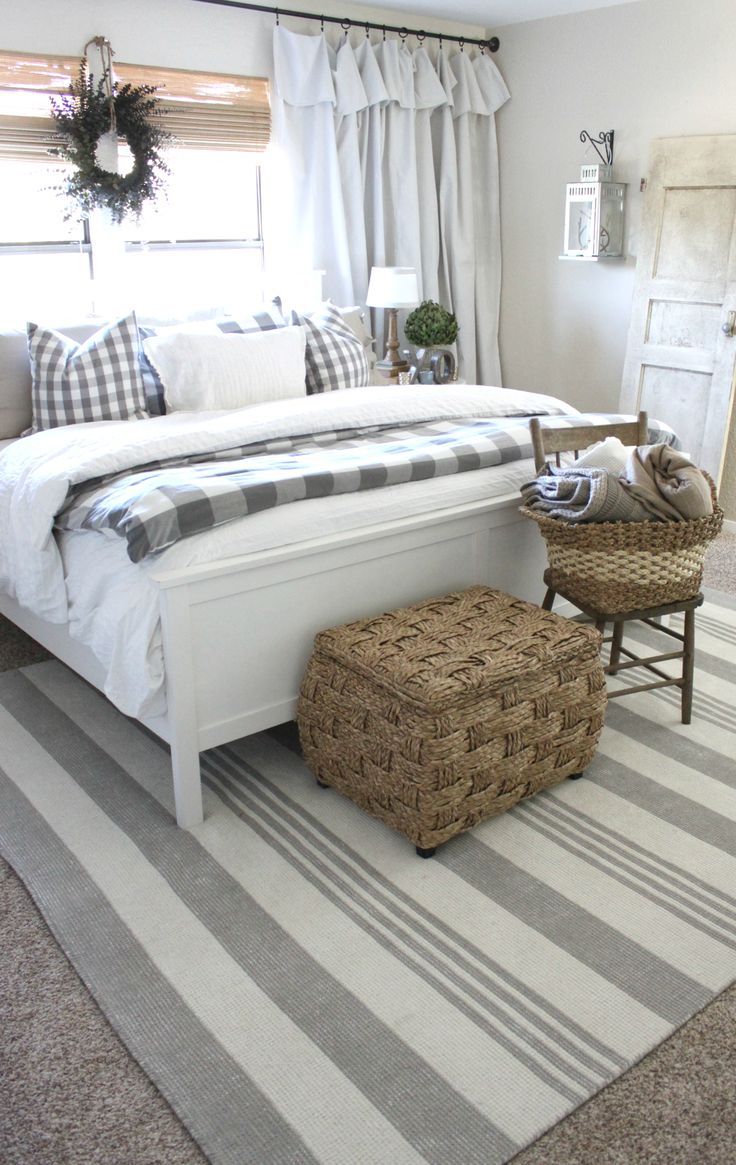 Gray and white farmhouse bedroom
